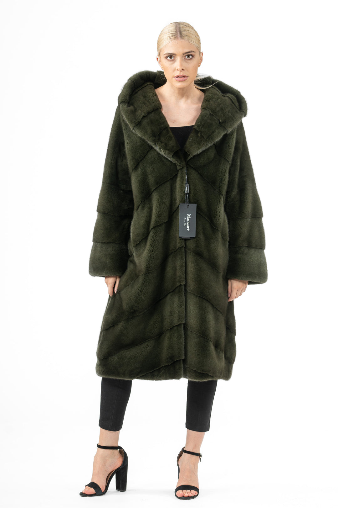 Manzari Dark Olive Mink fur coat for timeless elegance