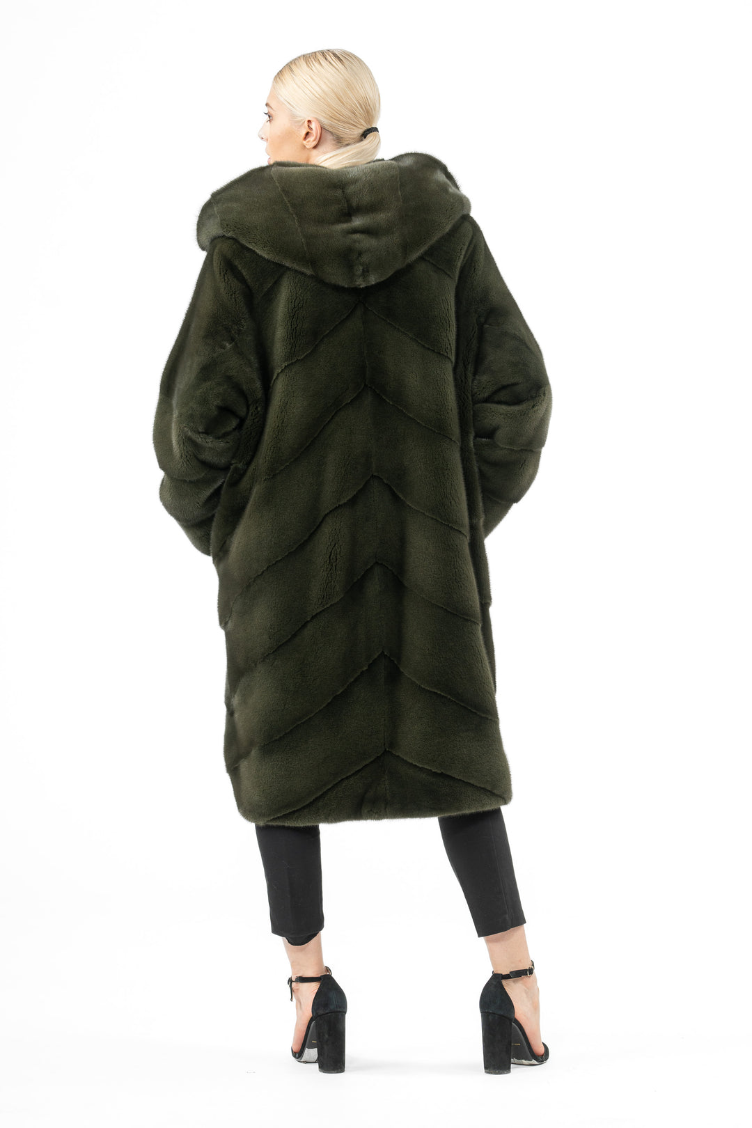 Exclusive Dark Olive Mink fur coat by manzari