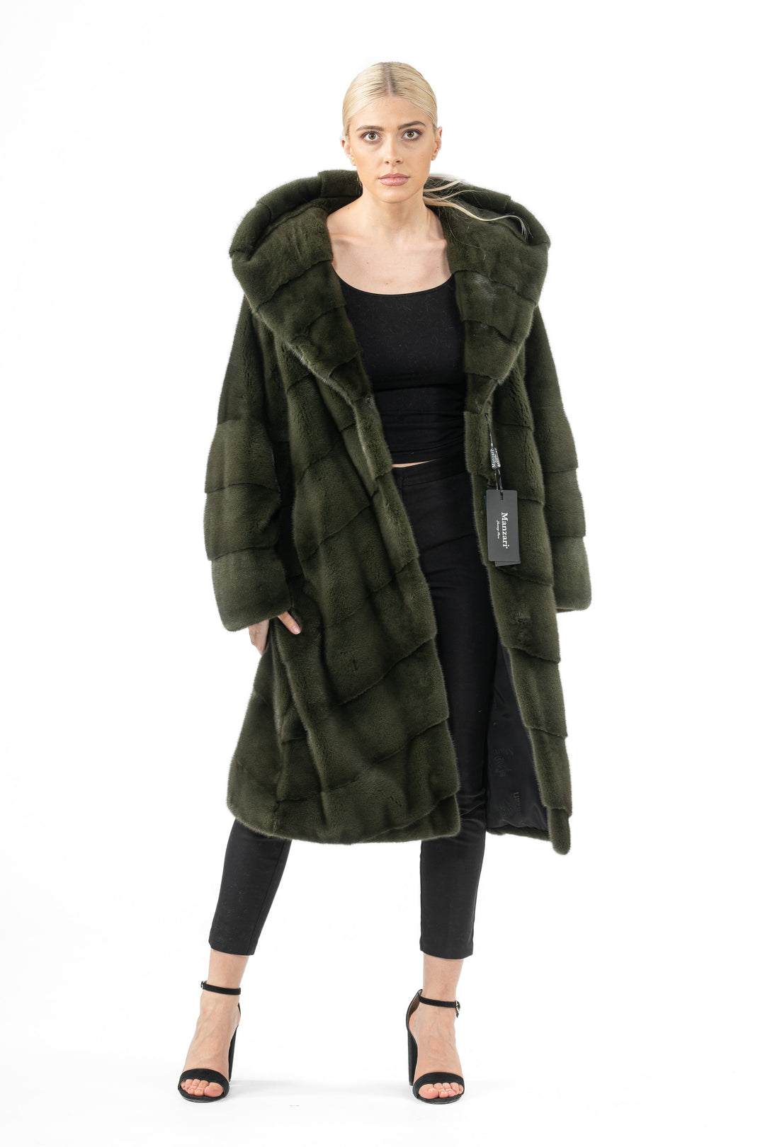 Elegant Dark Olive Mink fur coat for a refined look