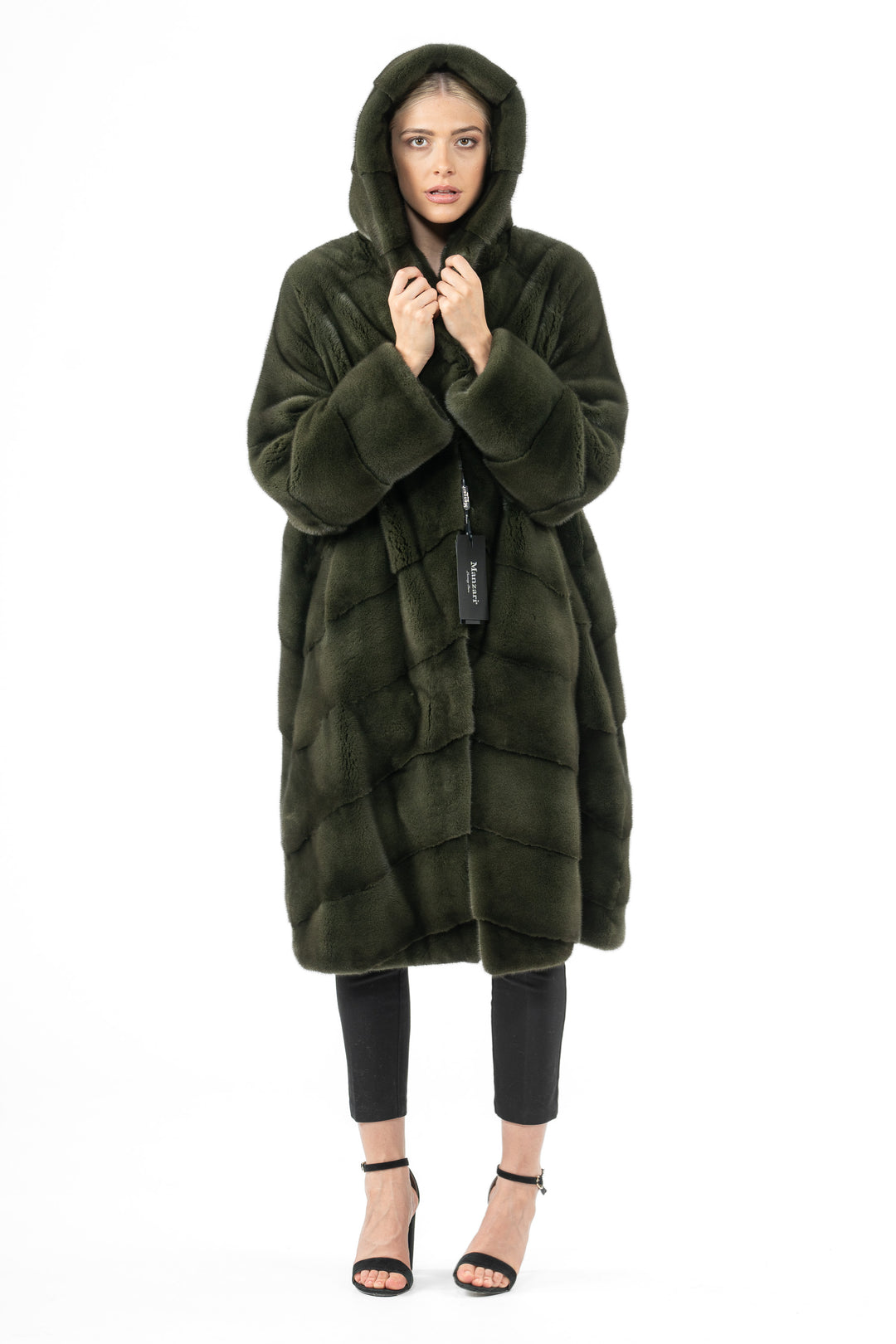 Premium Dark Olive Mink fur coat for a sophisticated style