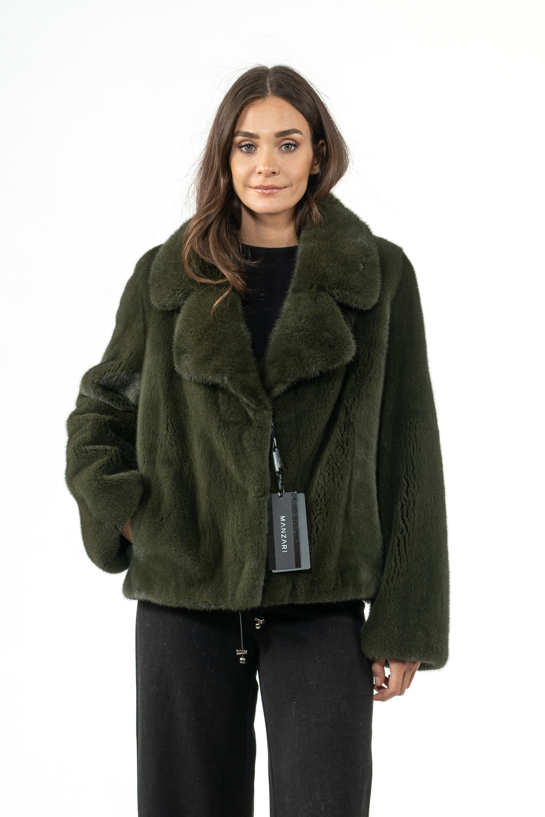 Manzari Dark Olive Mink fur coat with a modern touch