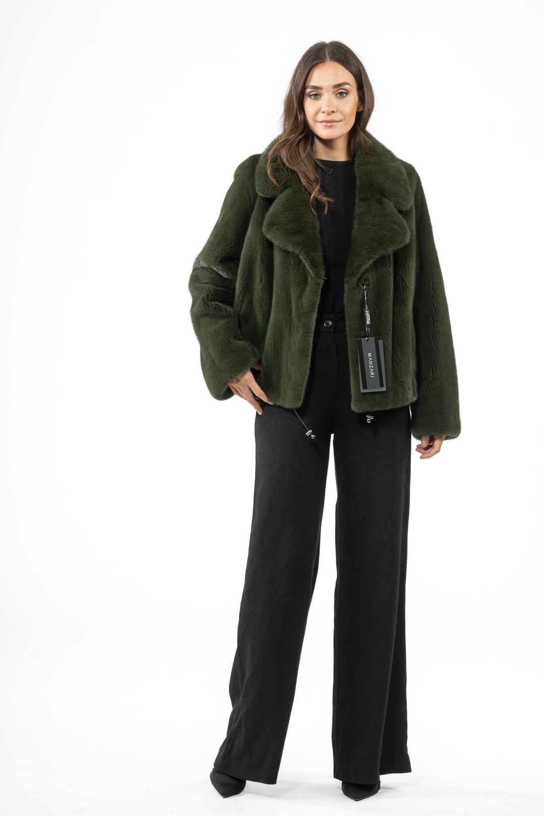 Manzari Dark Olive Mink fur coat for timeless elegance