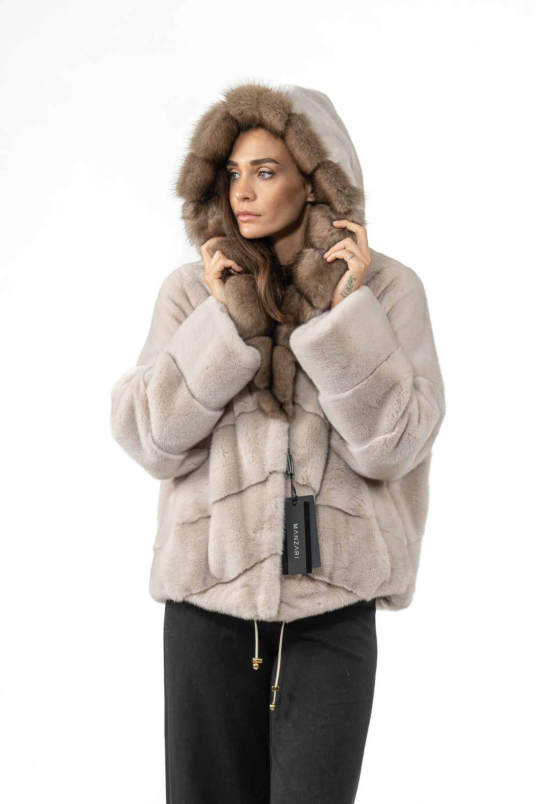 Chic Powder Mink fur coat by manzari for a bold statement
