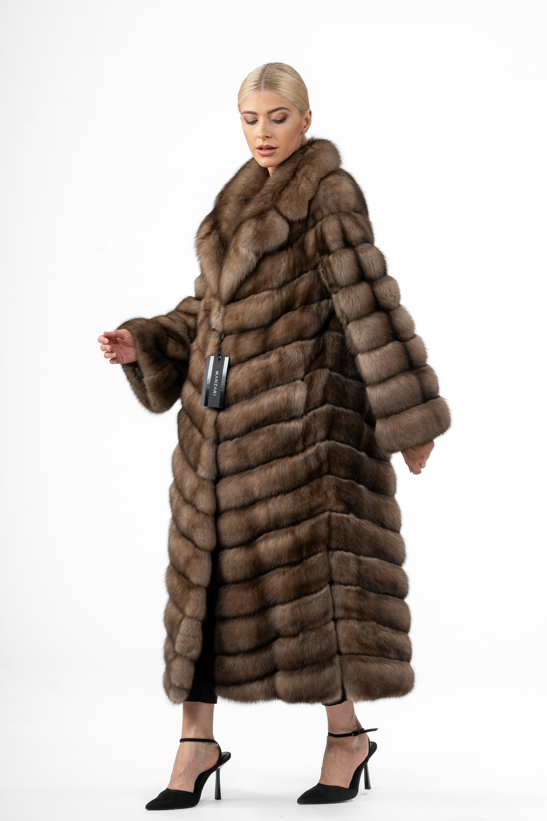 Luxurious Lavander Russian sable fur coat on display