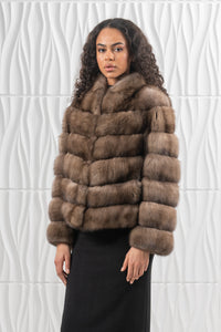 Premium Lavander Russian sable fur coat for winter fashion