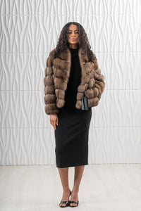 Premium Lavander Russian sable fur coat for winter fashion