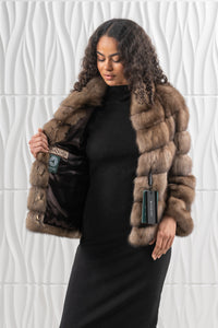 Luxurious Lavander Russian sable fur coat on display