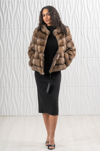 Model wearing a manzari russian sable fur coat by manzari