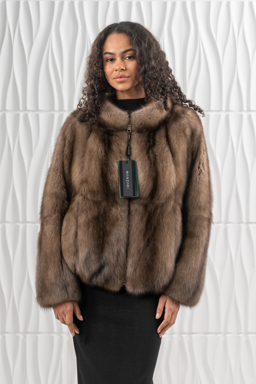 Luxurious Lavander Russian sable fur coat on display