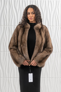 Model wearing a Lavander Russian sable fur coat by manzari