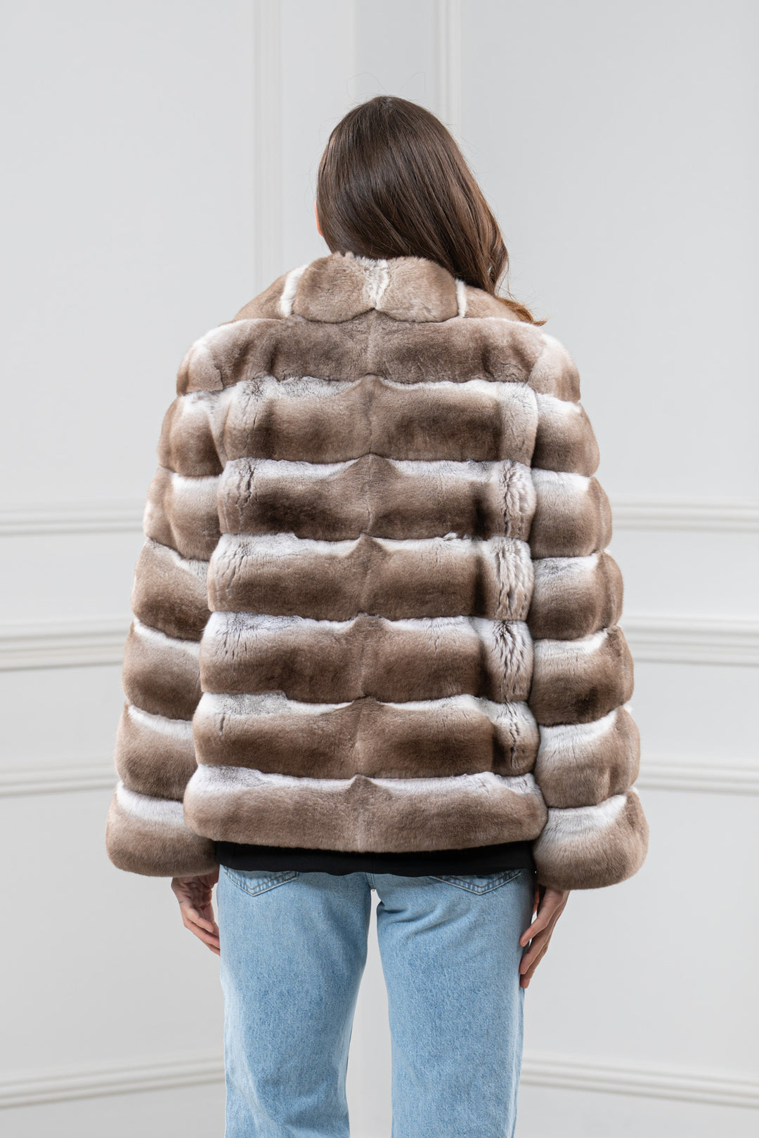 Dark Beige Chinchilla Fur Short Jacket - Women&