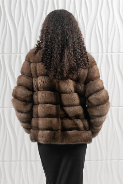 Model wearing a manzari russian sable fur coat by manzari