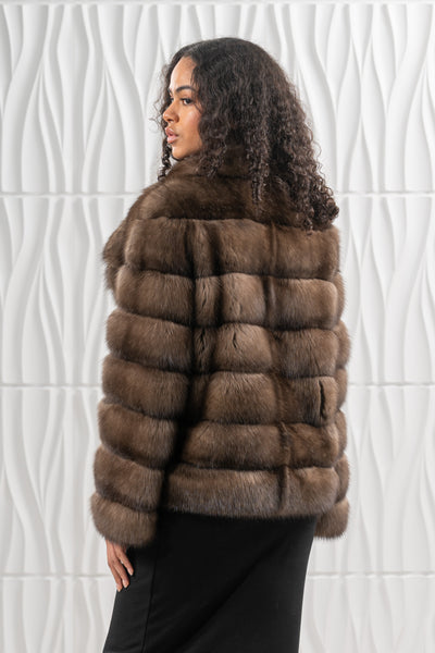 Model wearing a manzari russian sable fur coat by manzari