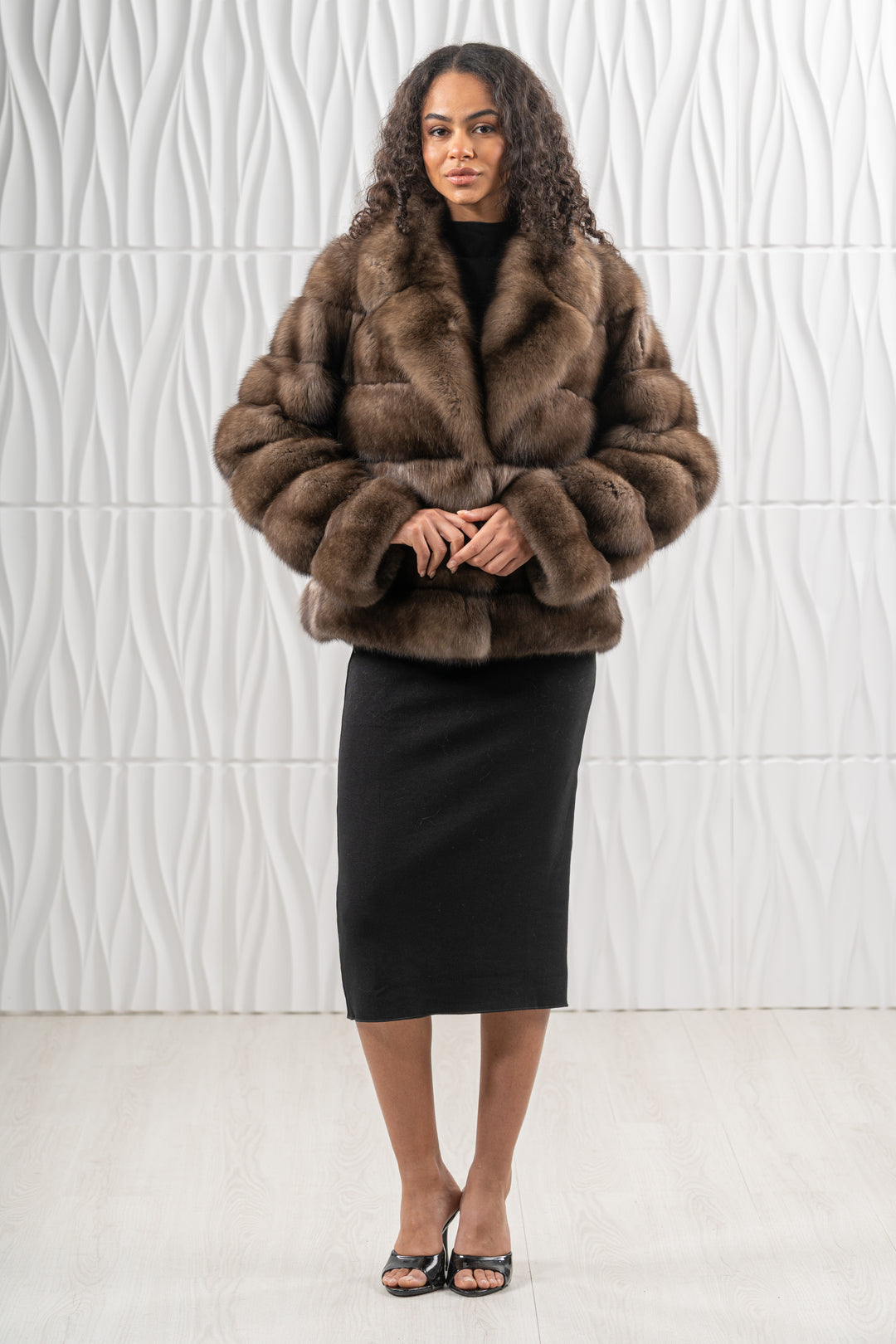 Premium Platinum Russian sable fur coat for winter fashion