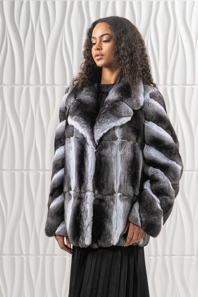 CHINCHILLA SKIN NATURAL LONG HAIR SHORT JACKET L1.5 S/S 26M6430