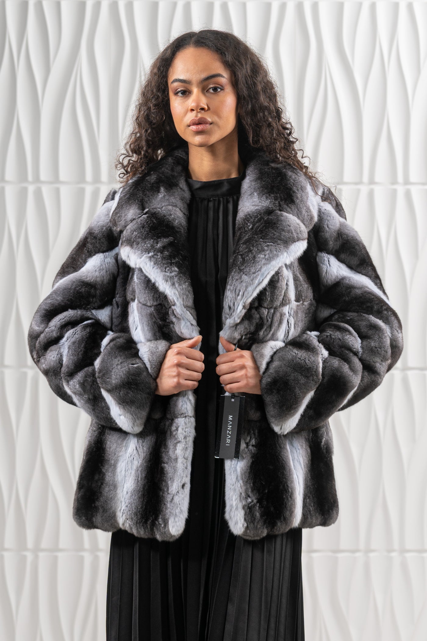 CHINCHILLA SKIN NATURAL LONG HAIR SHORT JACKET L1.5 S/S 26M6430