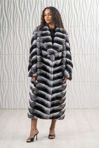 Model wearing a Natural Chinchilla fur coat by manzari