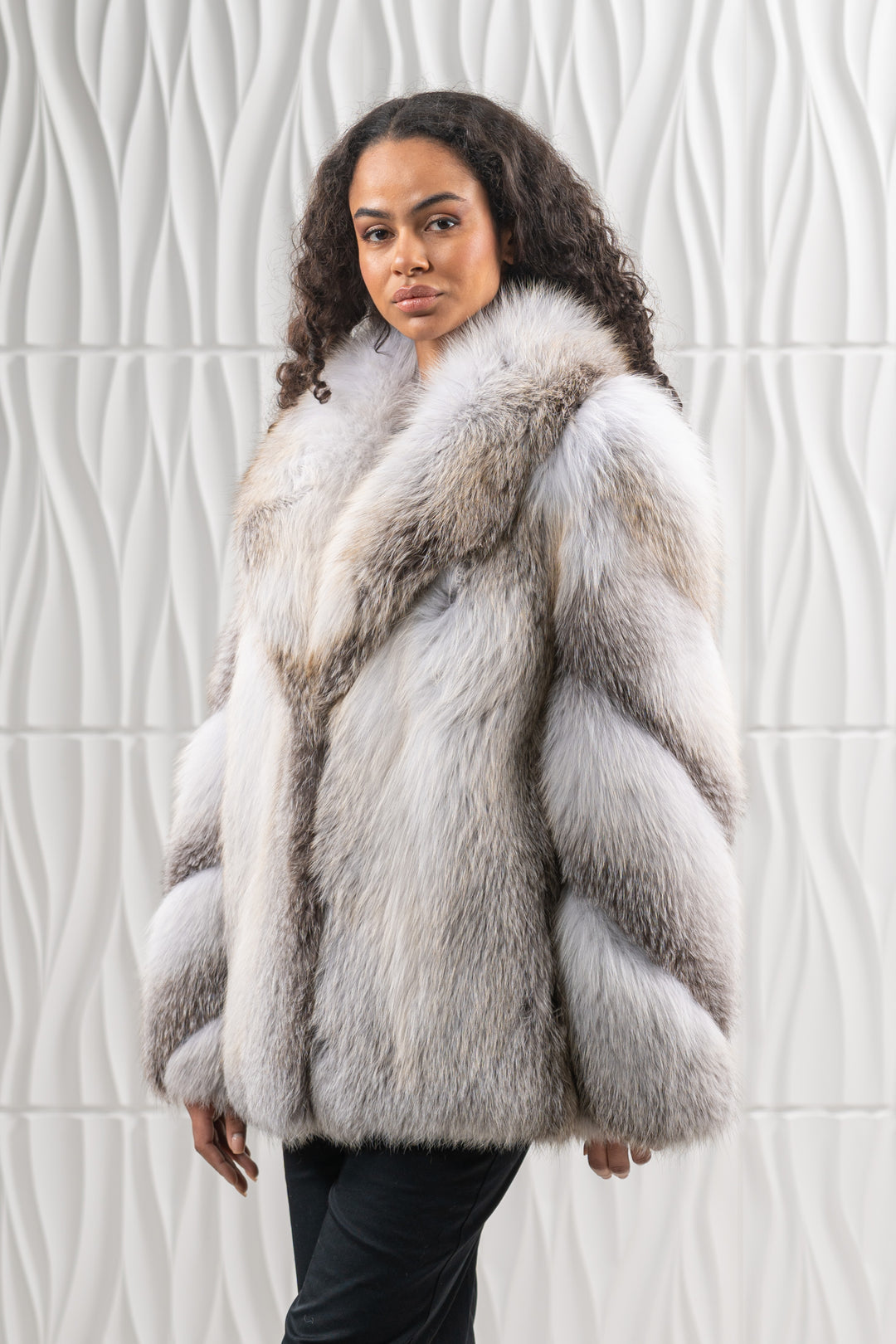 Manzari Fawn Light Fox fur coat with intricate details