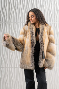 Elegant Golden Island Fox fur coat for modern fashion