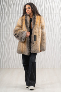 Chic Golden Island Fox fur coat by manzari for a standout look