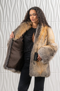 Premium Golden Island Fox fur coat for a unique style