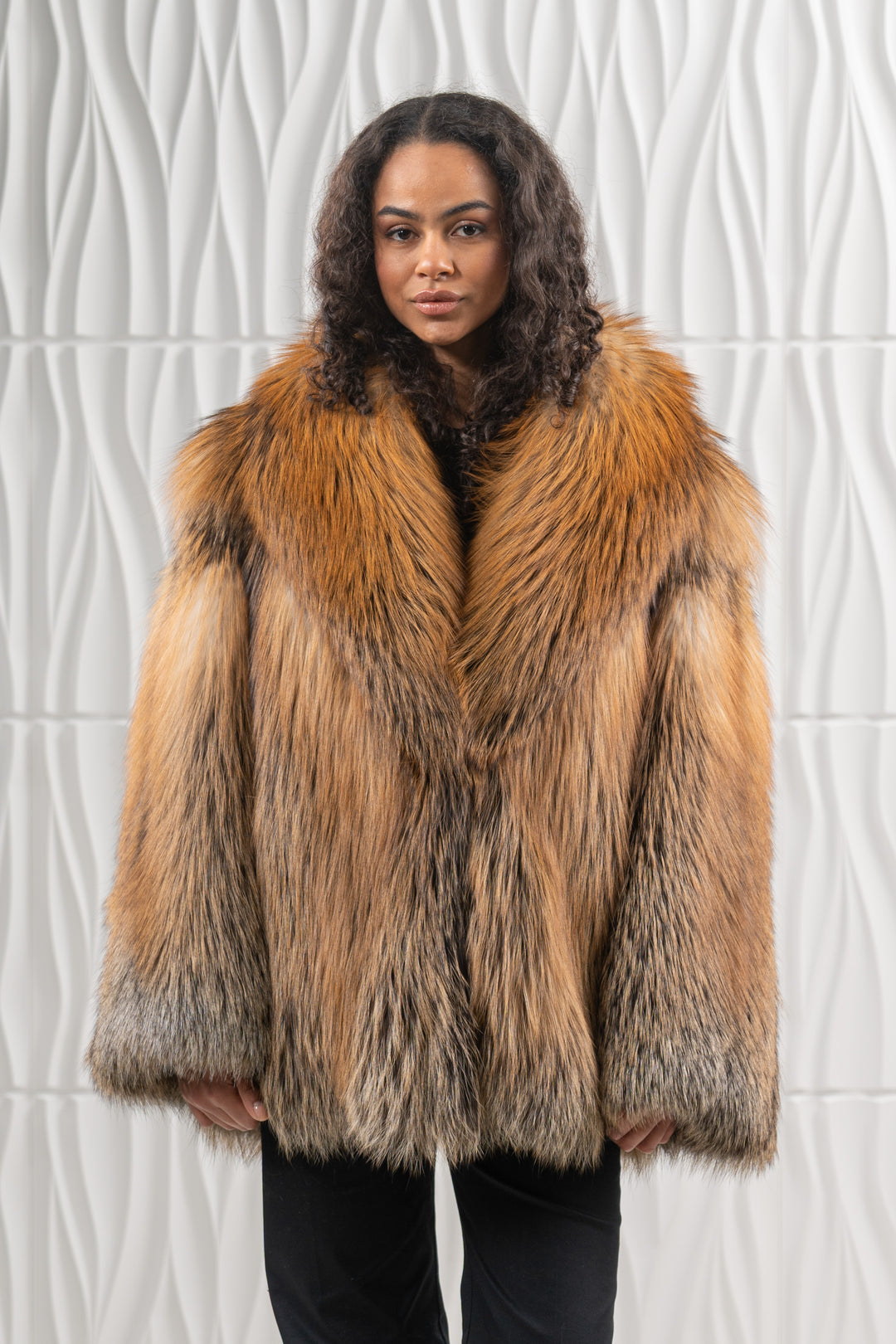 Chic Golden Island Fox fur coat by manzari for a standout look