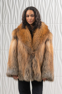 Chic Golden Island Fox fur coat by manzari for a standout look