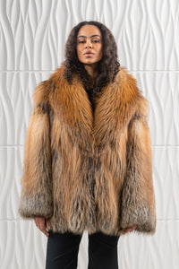 Model wearing a Golden Island Fox fur coat by manzari