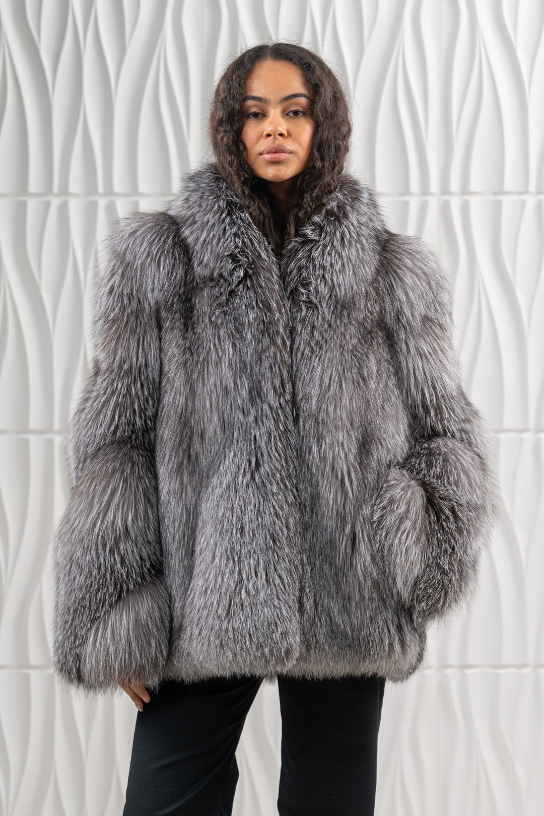 Elegant Blue Frost Fox fur coat for modern fashion