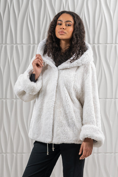 Model wearing a manzari mink fur coat