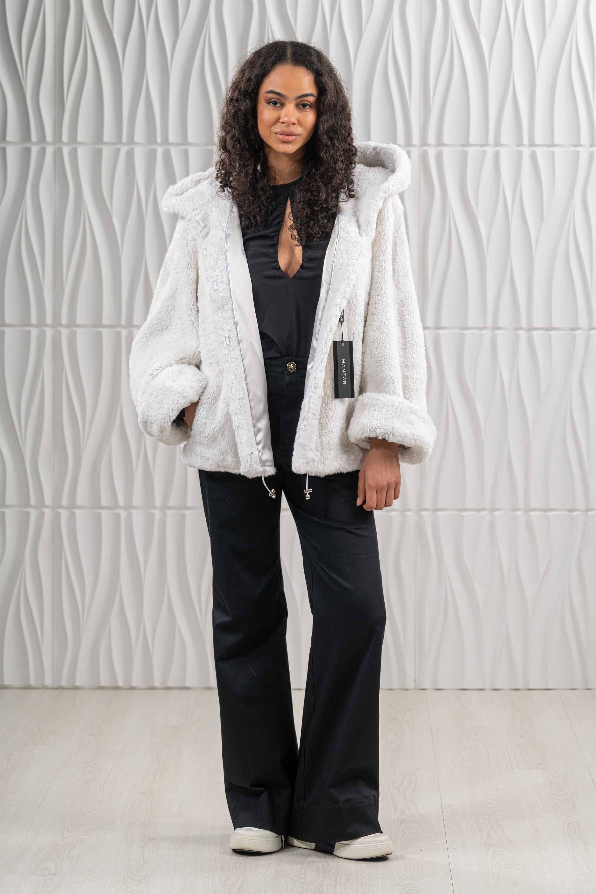 White Teddy Bear Mink Fur Short Jacket with Hood - Women's Short
