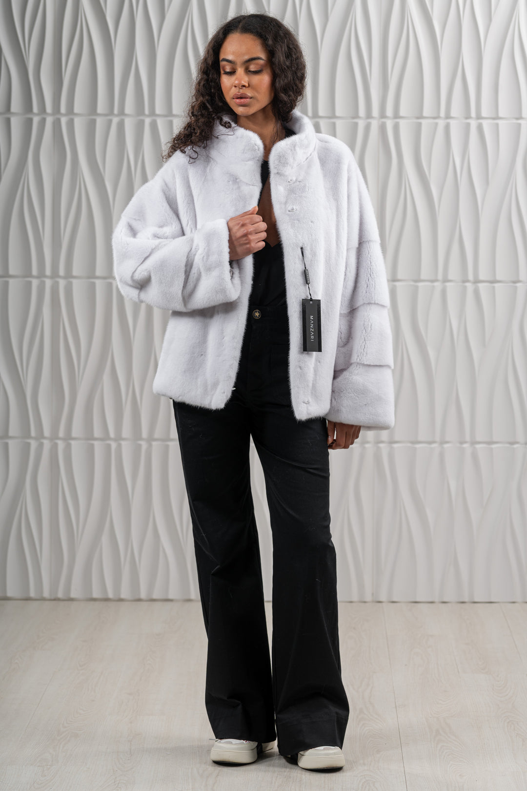 Manzari White Mink fur coat with a modern touch