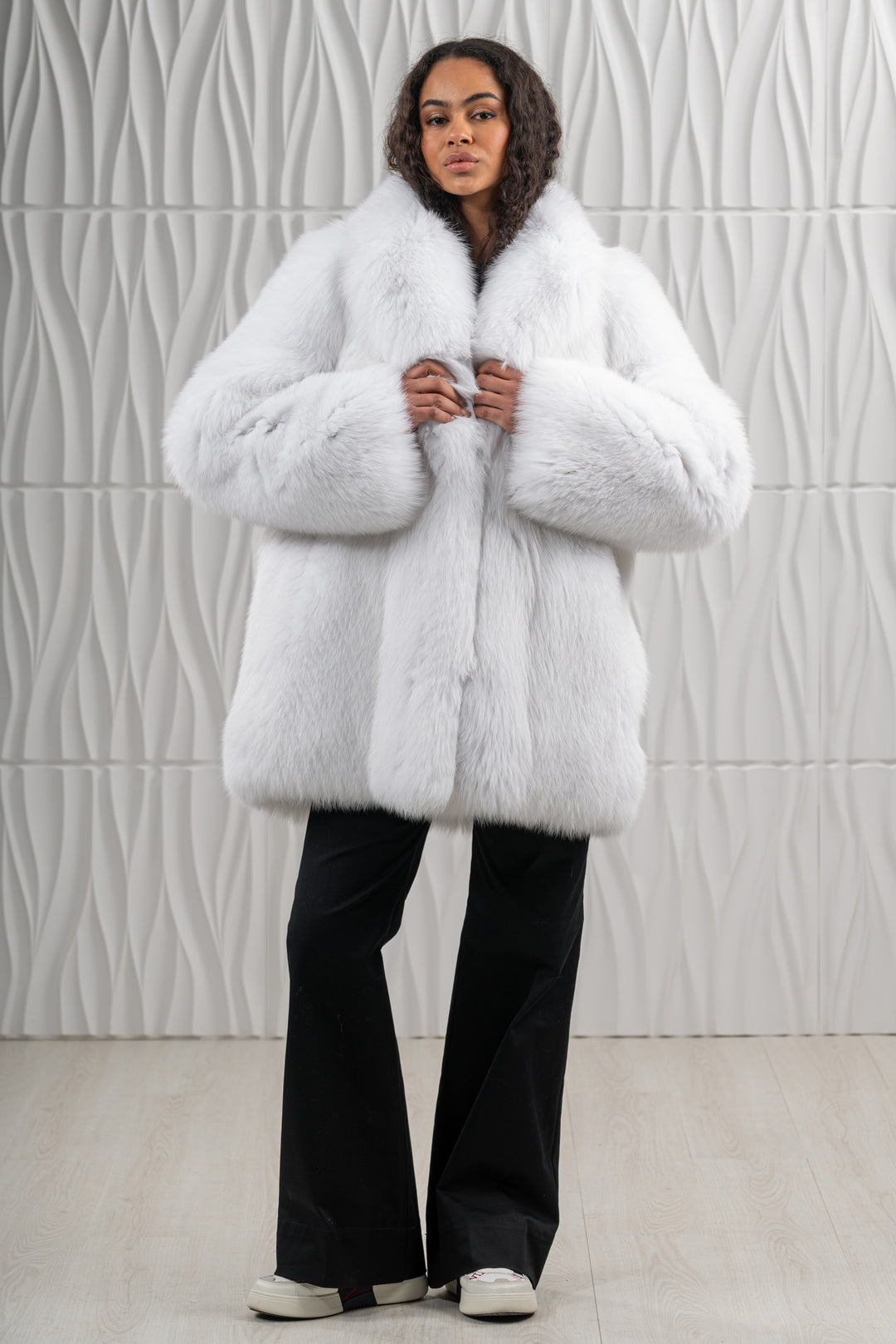 Elegant Shadow Blue Frost Fox fur coat for modern fashion