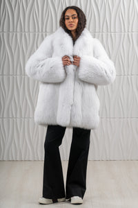 Elegant Shadow Blue Frost Fox fur coat for modern fashion