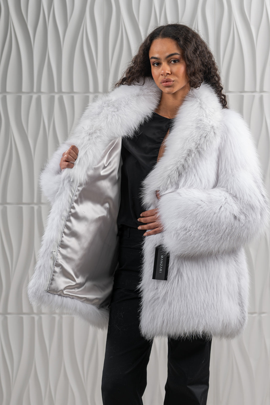 Chic Artic Marble Fox fur coat by manzari for a standout look