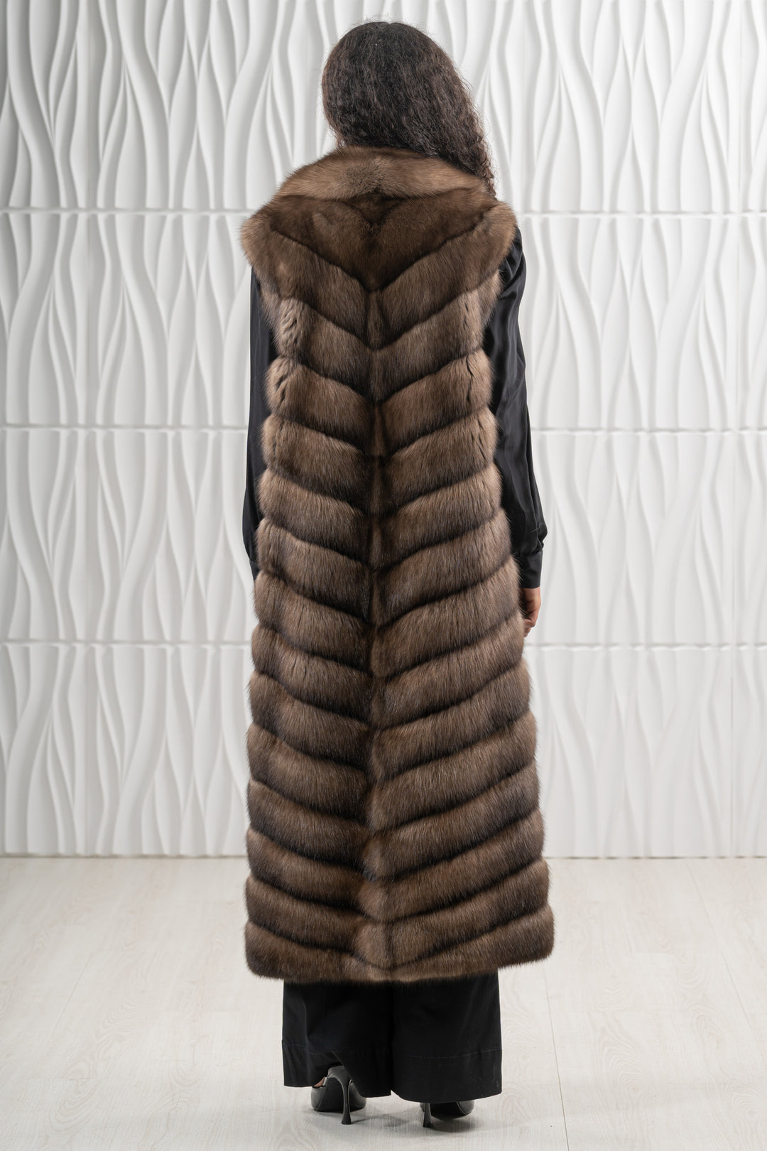 Manzari Platinum Russian sable fur coat with a modern design