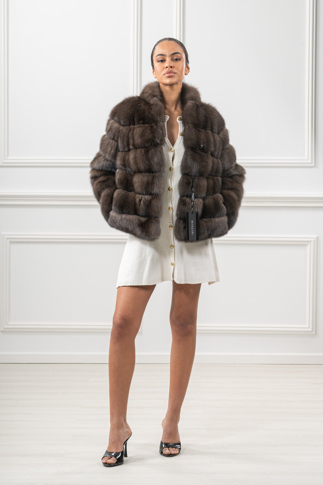 Premium Silvery Russian sable fur coat for winter fashion