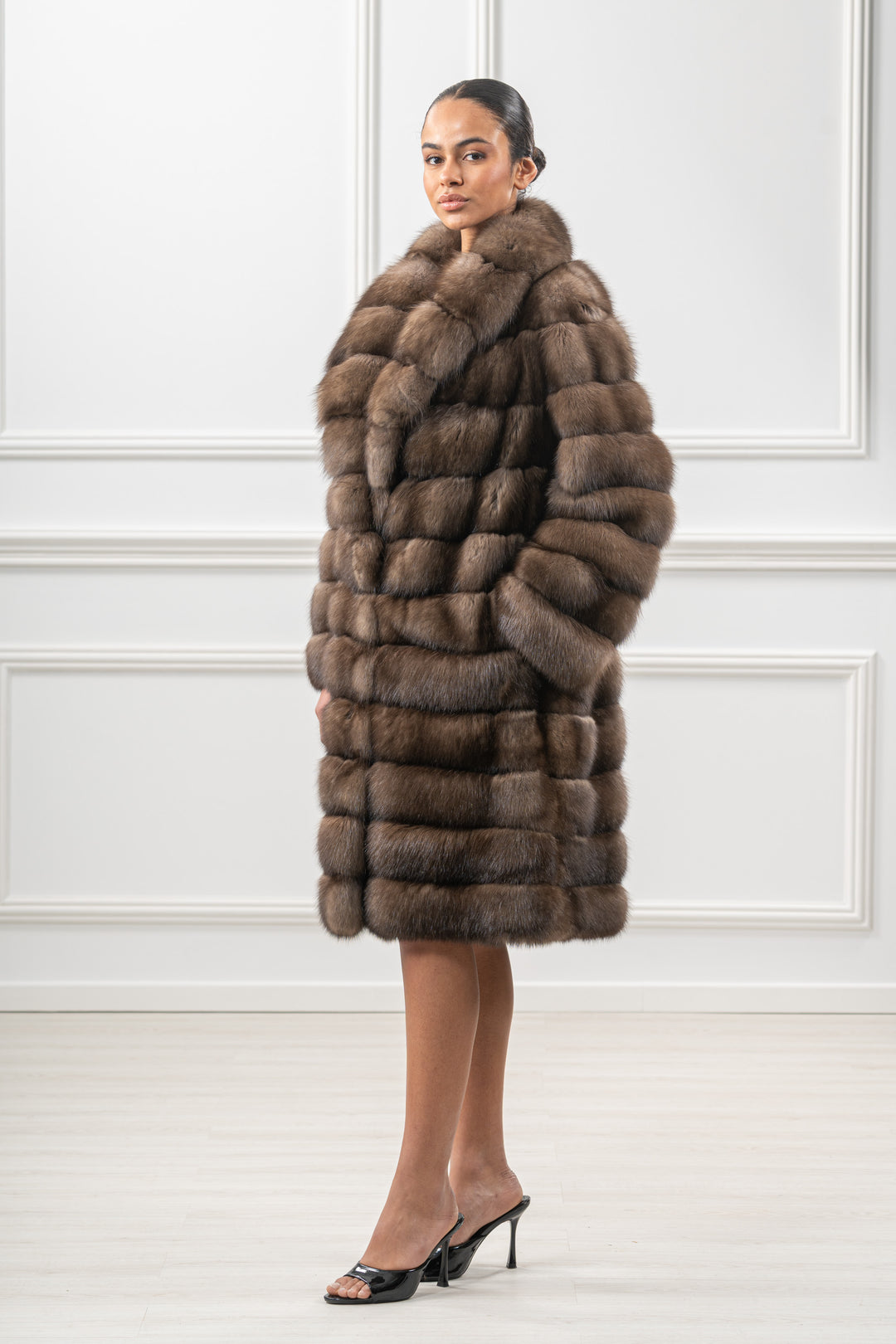 Manzari Platinum Russian sable fur coat with a modern design