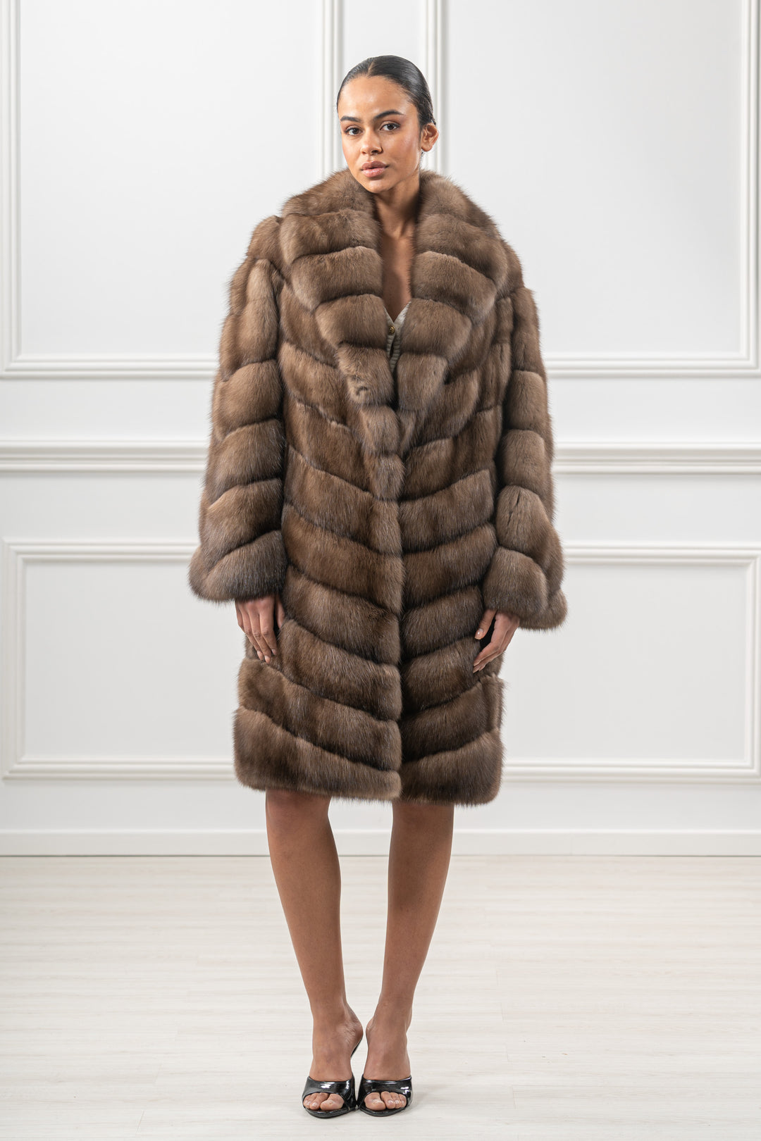 Manzari Platinum Russian sable fur coat with a modern design