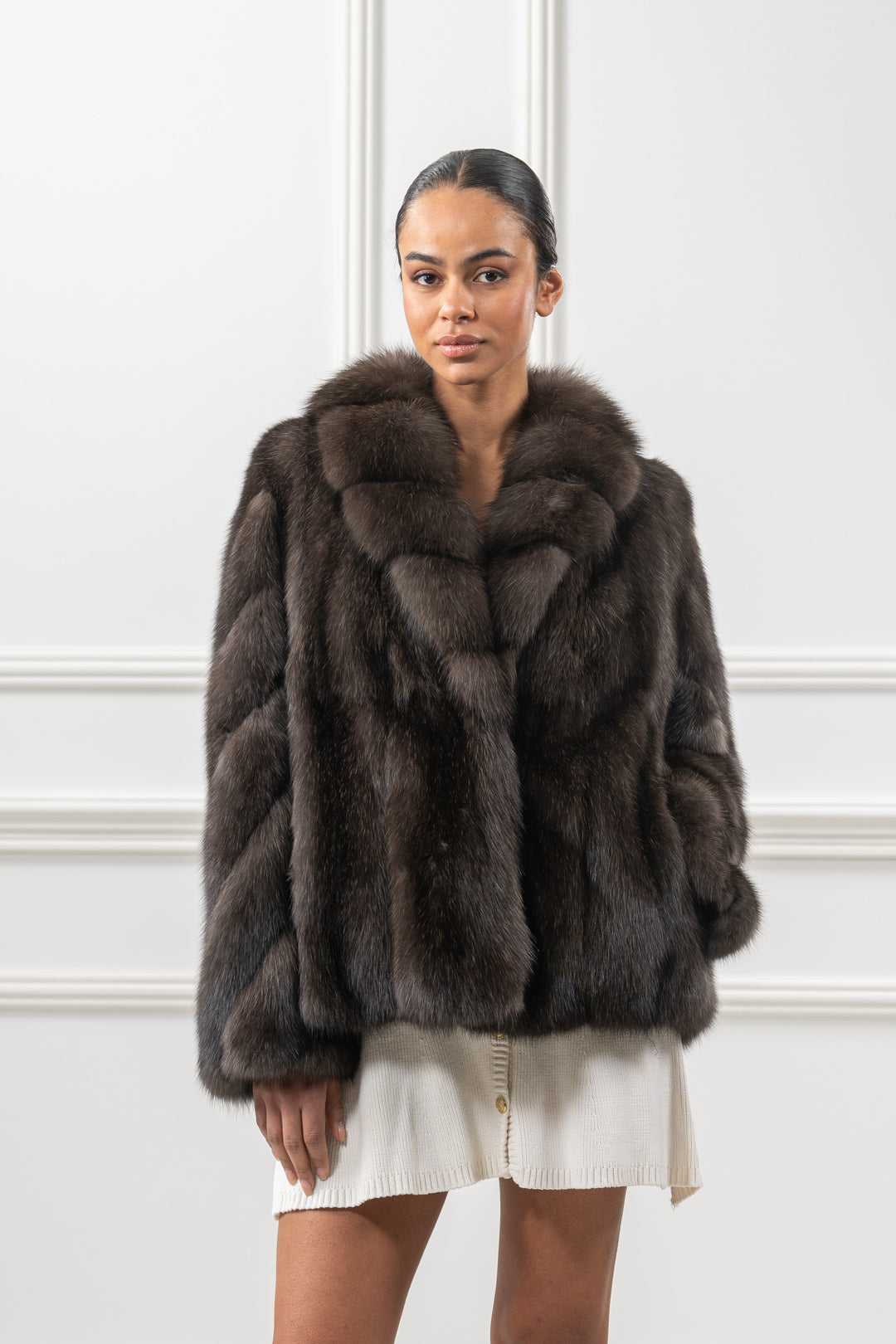 Luxurious Carbonio Russian sable fur coat on display