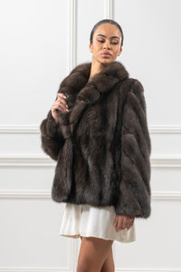 Model wearing a Carbonio Russian sable fur coat by manzari