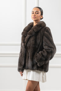 Model wearing a Carbonio Russian sable fur coat by manzari