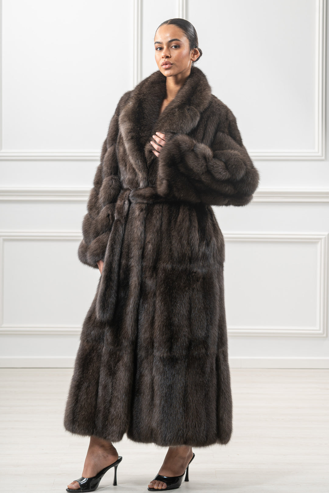 Luxurious Carbonio Russian sable fur coat on display