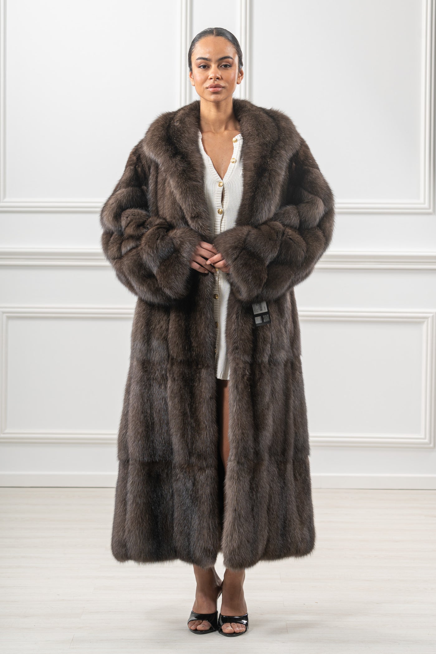 Luxurious manzari sable fur coat on display