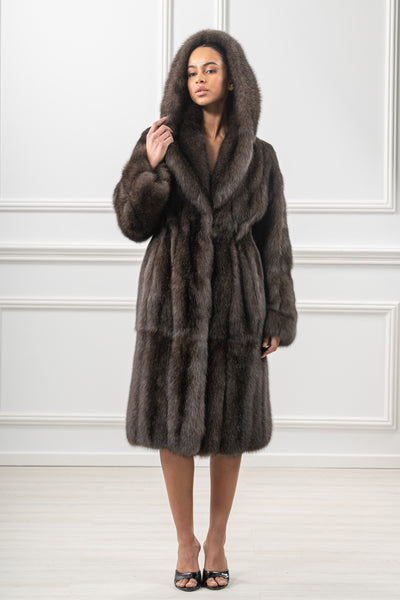 Model wearing a manzari russian sable fur coat by manzari