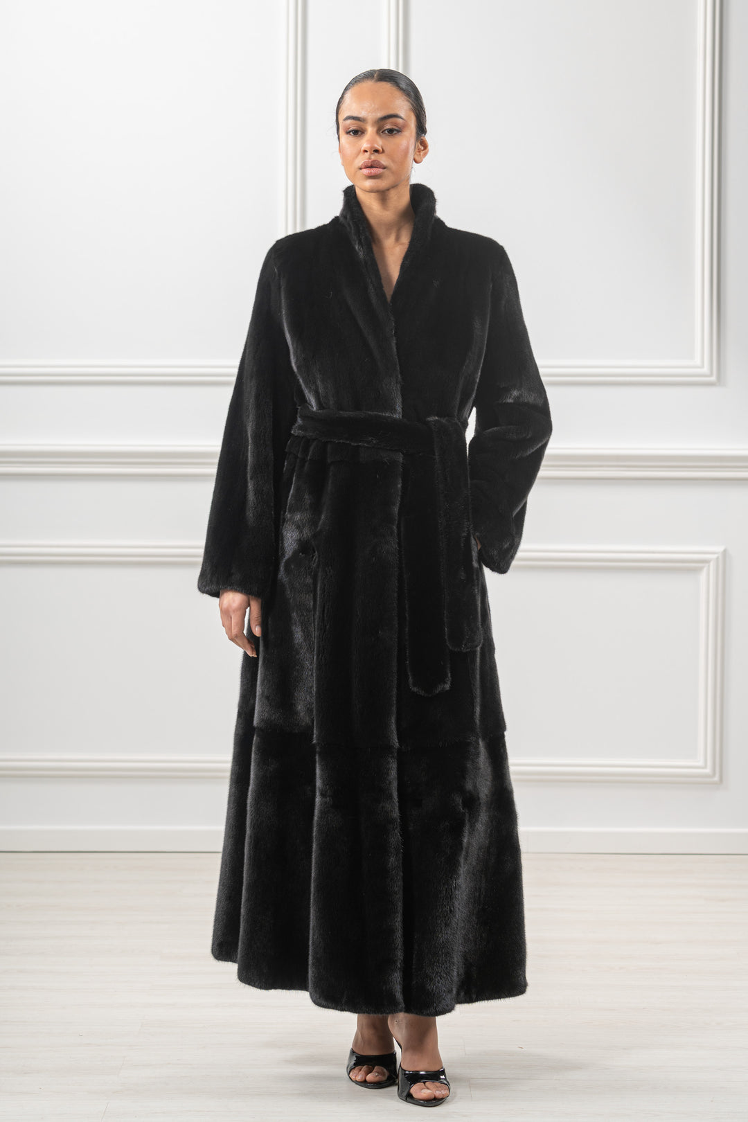 Manzari Black Velvet Mink fur coat for timeless elegance