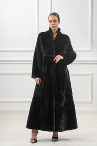 Chic Black Velvet Mink fur coat by manzari for a bold statement