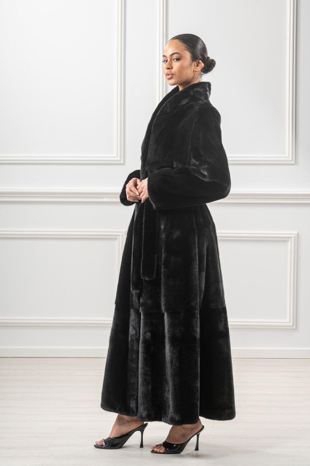 Manzari Black Velvet Mink fur coat for a timeless appeal
