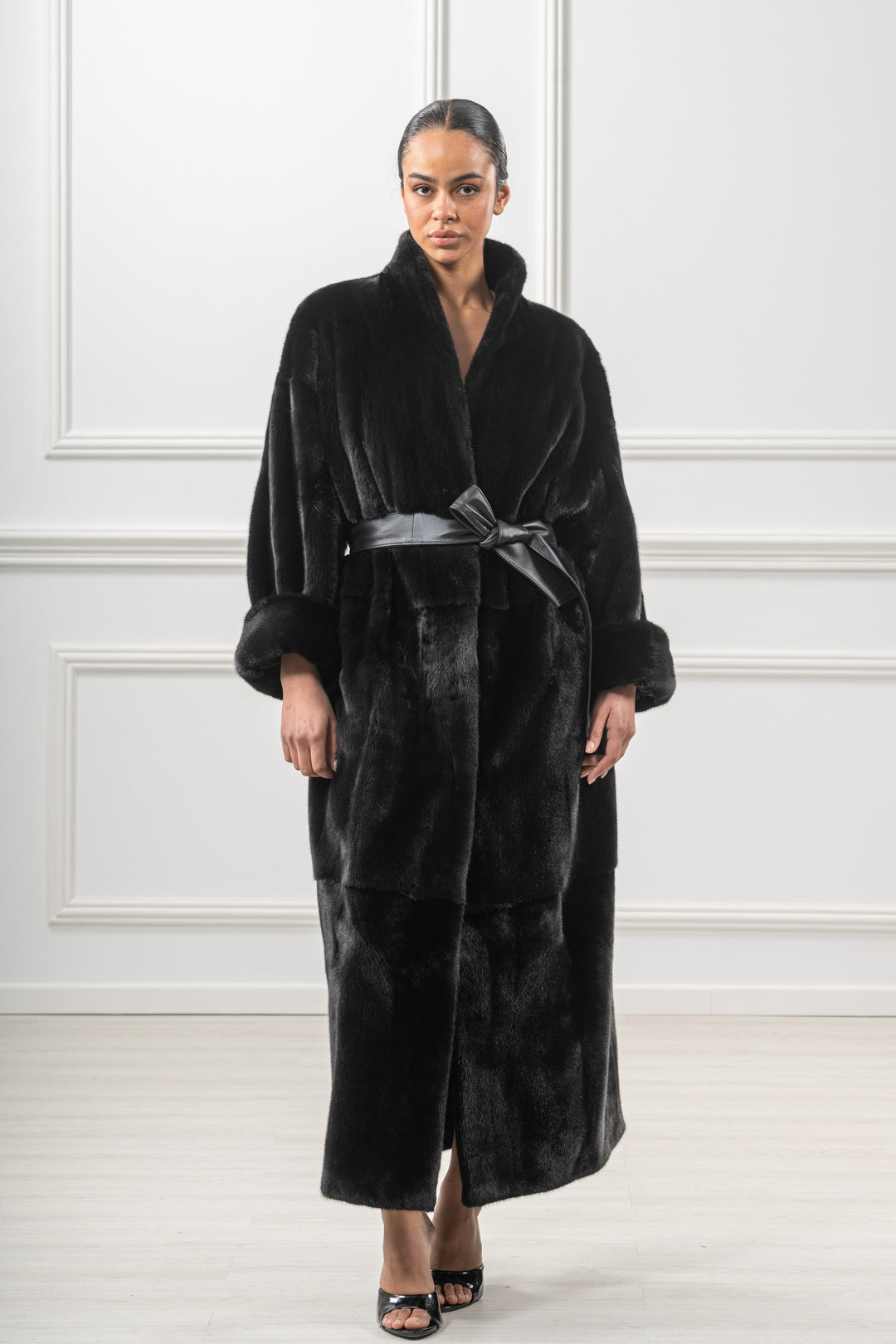 Manzari Black Velvet Mink fur coat for a timeless appeal