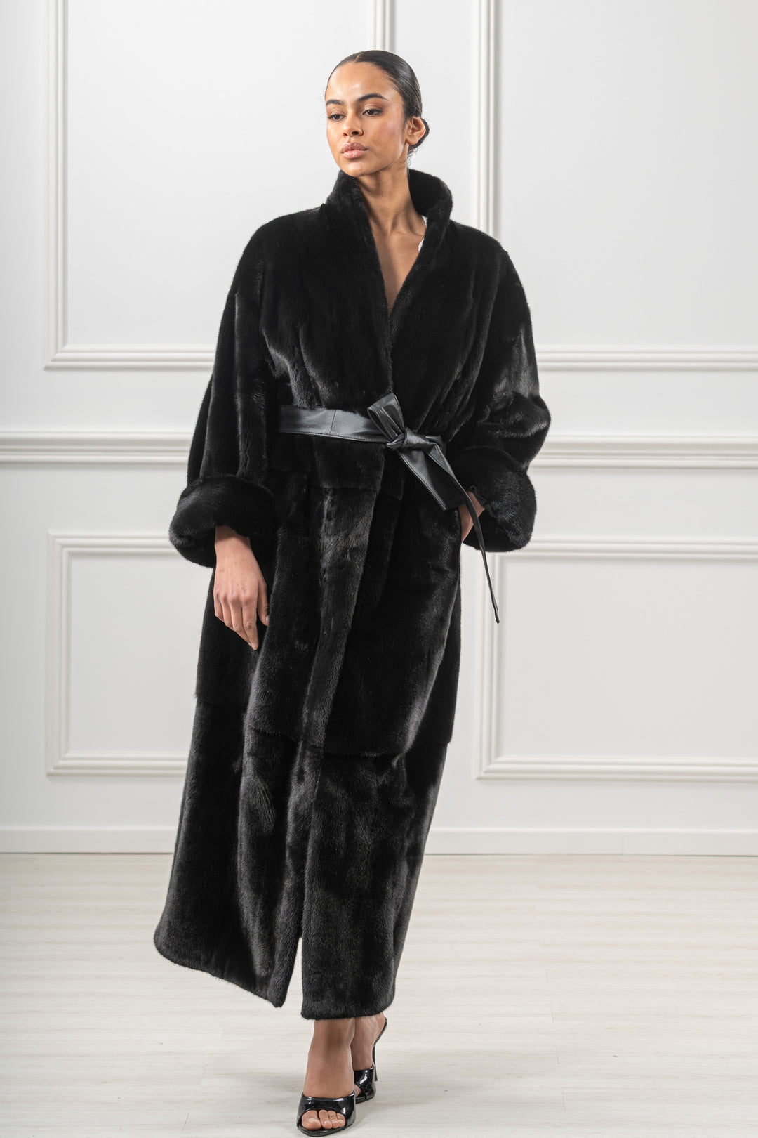 Manzari Black Velvet Mink fur coat for timeless elegance